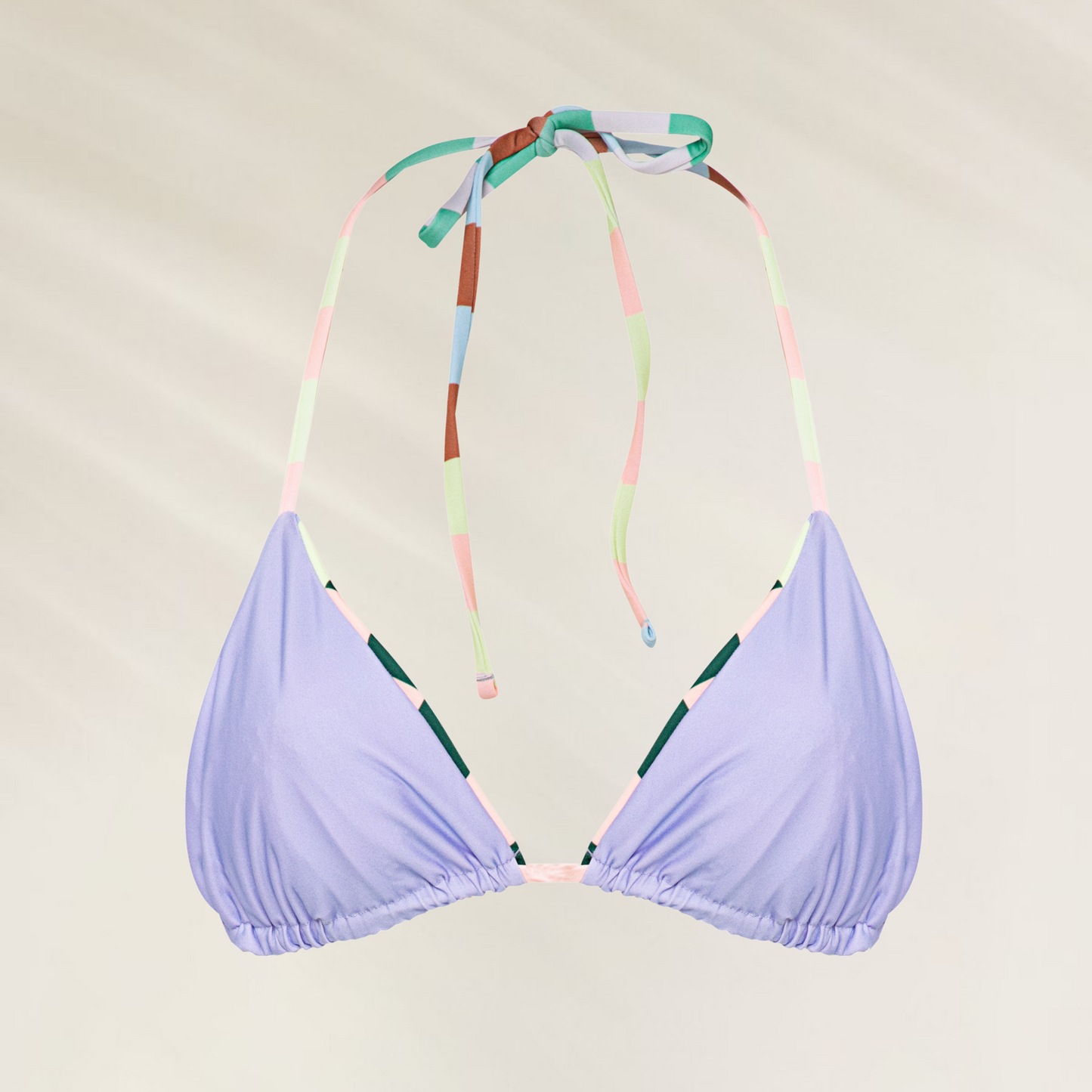 Top de biquíni reversivel Maaji em lilás com alças coloridas e ajuste de laço nas costas