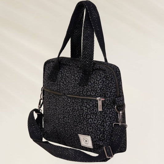 Bolsa Portátil com Pegas e Alça Ajustável da Maaji em estampa de leopardo preta