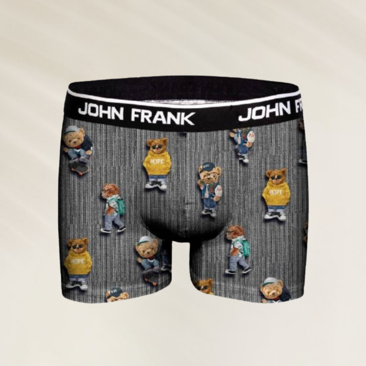Boxer Homem John Frank – “Cool Teddy” em Cinzento Mescla com estampa de ursos estilizados