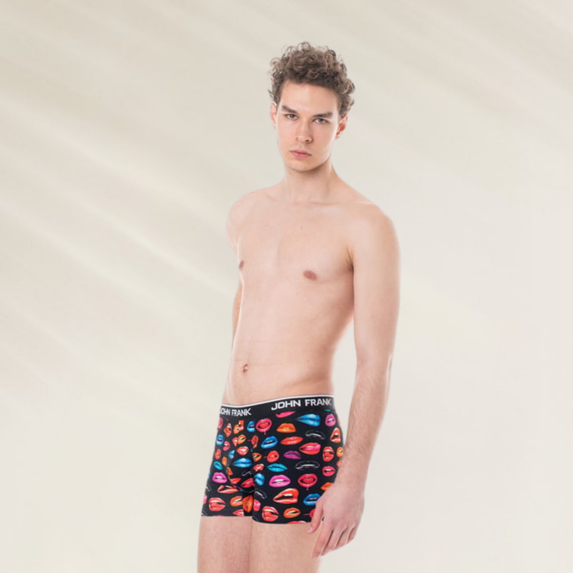 Boxer Homem John Frank – estampado colorido 'Hot Lips' com design divertido em fundo escuro