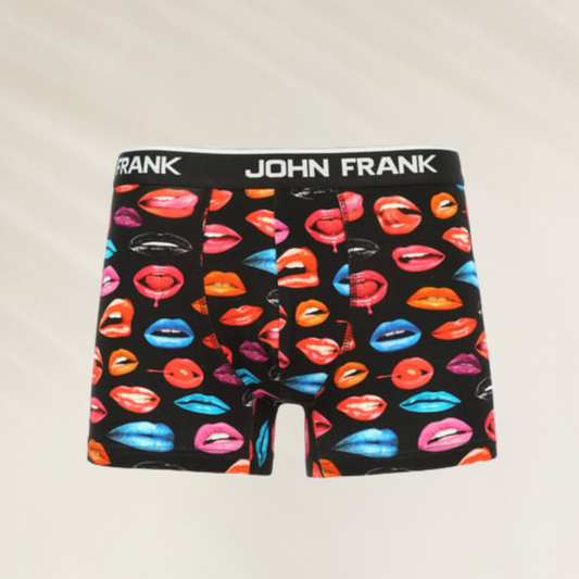 Boxer Homem John Frank – estampado colorido 'Hot Lips' com design vibrante de lábios em fundo preto