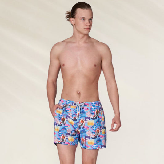 Calção de Banho Homem Post da John Frank com estampa colorida e bolsos laterais