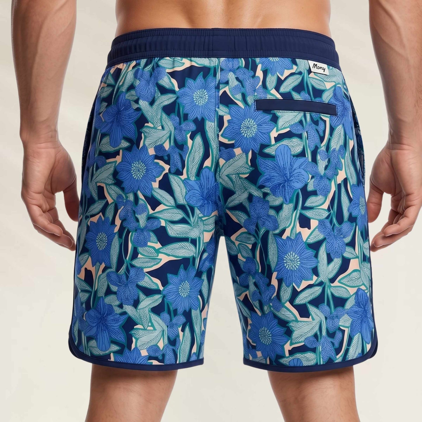 Calções de Banho Homem Blue Garden da Maaji com estampa tropical vibrante e bolso traseiro