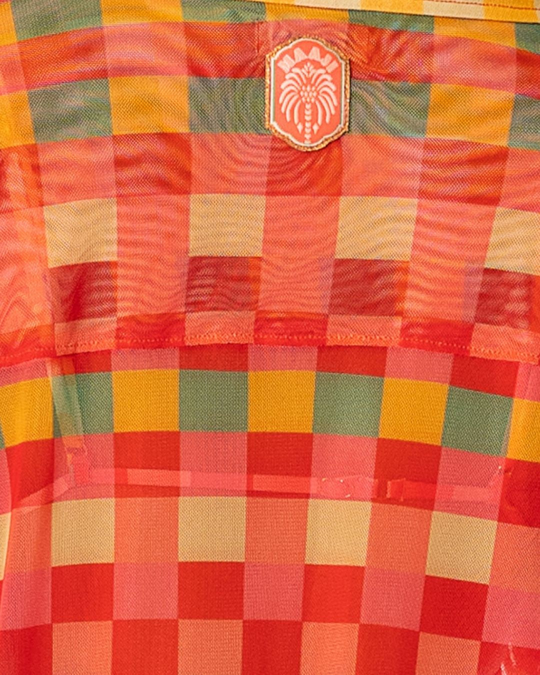 Camisa Fluida Golden Gambit da Maaji com estampa em quadrados coloridos vibrantes