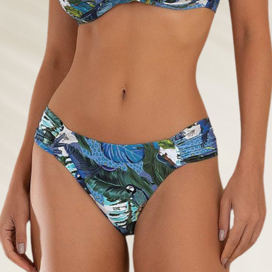 Cueca Corte médio com Drapeado da Debrisa em estampa tropical perfeita para o verão