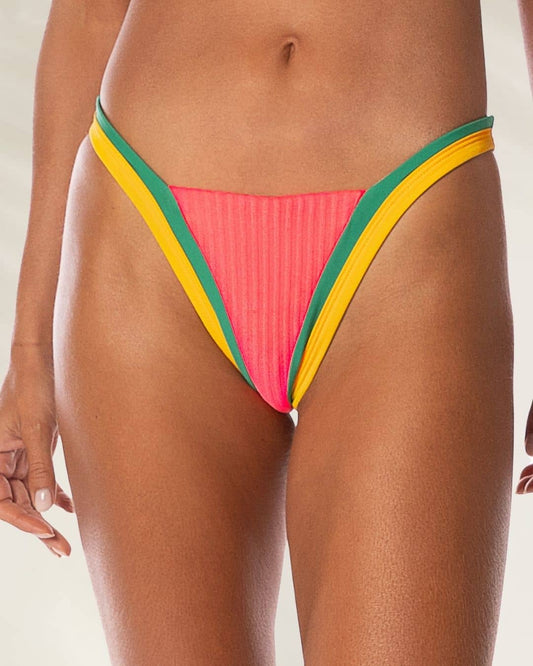 Cueca de Biquíni Reversível Multicolor Maaji com design vibrante em tons de rosa, amarelo e verde