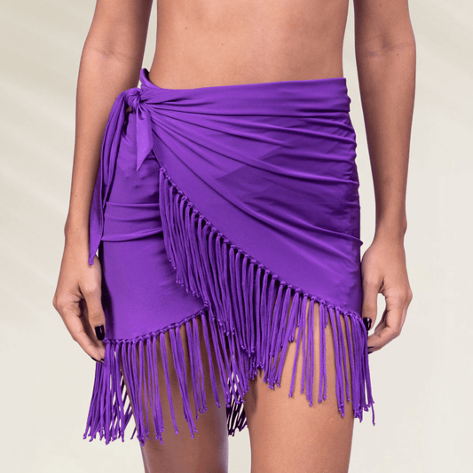 Pareo com Franjas Despi – Roxo Vibrante com amarração lateral em tecido leve e fluido