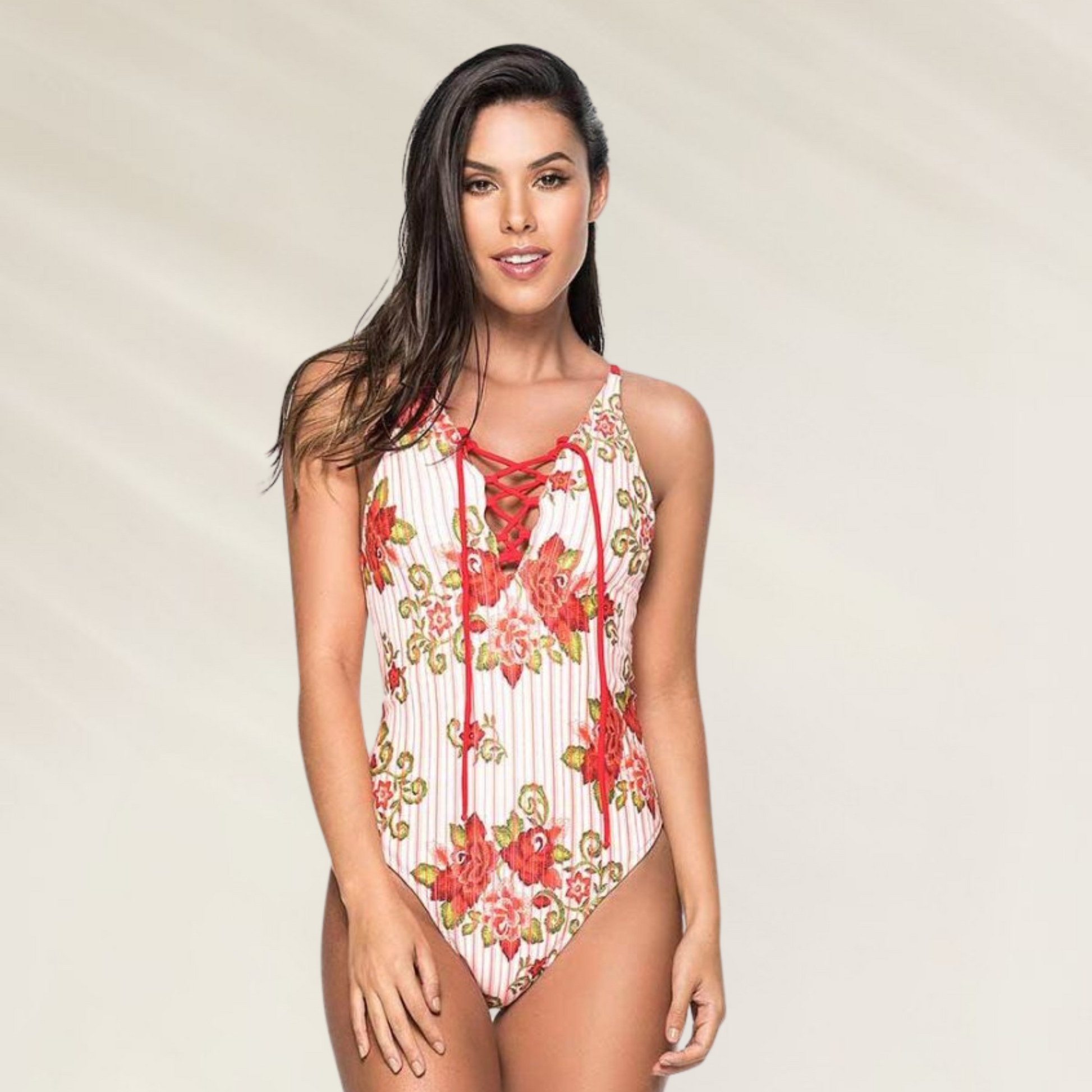Fato de Banho Phax com estilo Lace-up frontal e alças cruzadas em estampa floral vibrante