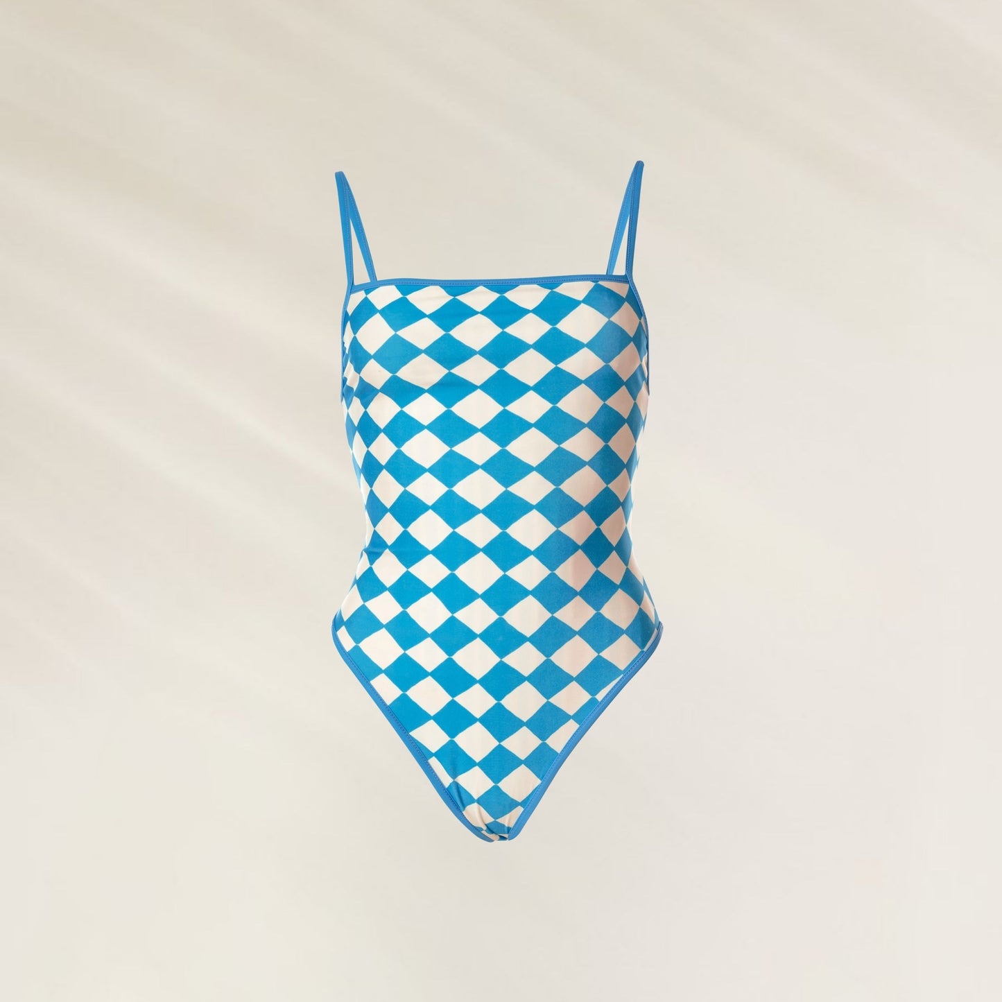 Fato de Banho Prism Wave Biella em azul e branco com estampa de losangos e alças finas