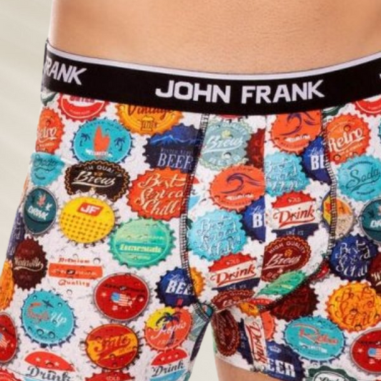 Boxer Homem John Frank com estampa colorida de tampinhas de cerveja, confortável e divertido