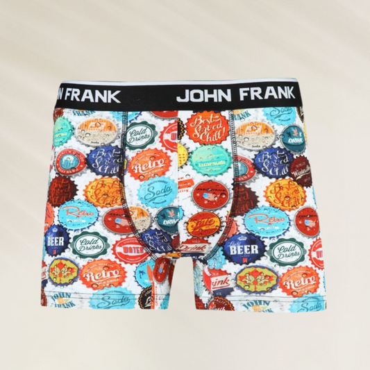 Boxer Homem John Frank – Beer Caps com estampa colorida de tampas de cerveja para conforto diário