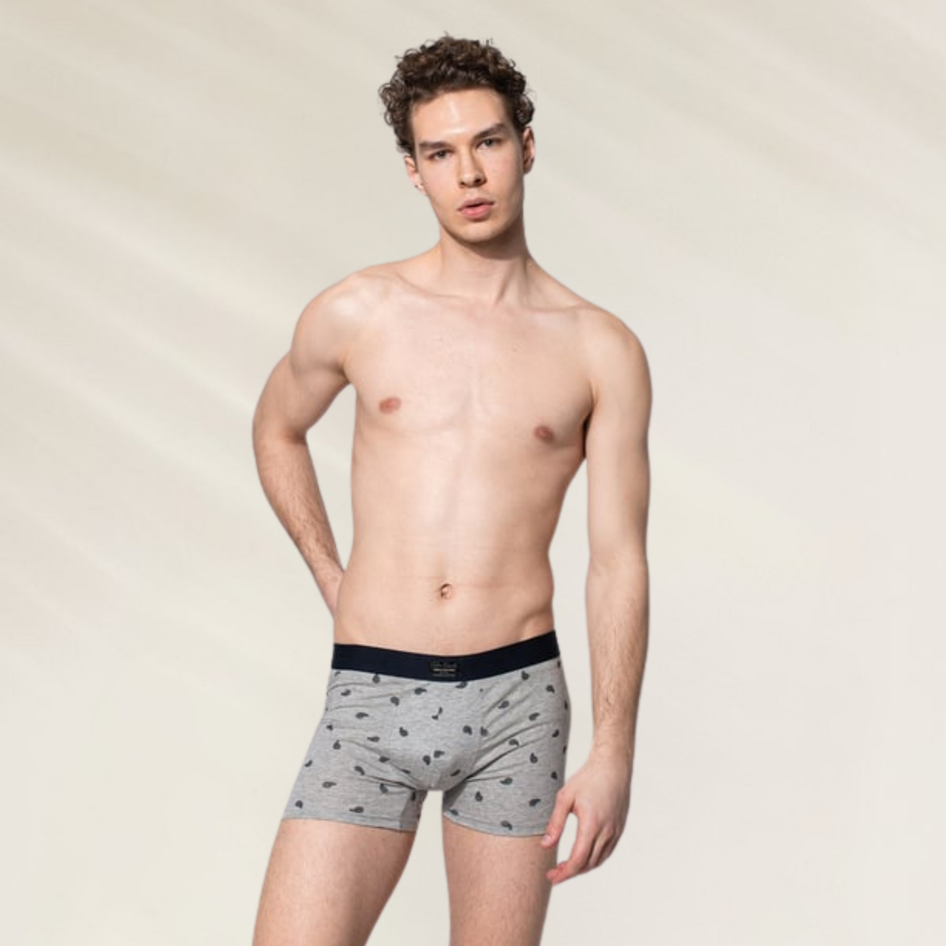 Boxer Homem John Frank – cinzento com padrão paisley preto, ideal para conforto e estilo diário.