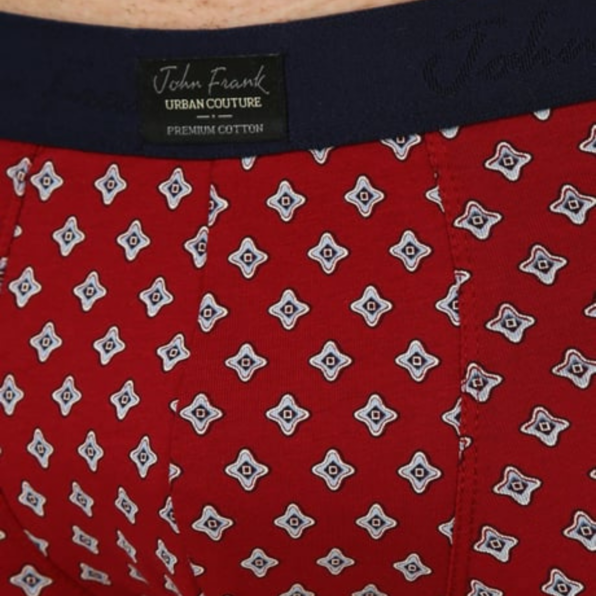 Boxer Homem John Frank – vermelho com padrão geométrico em algodão premium para conforto diário