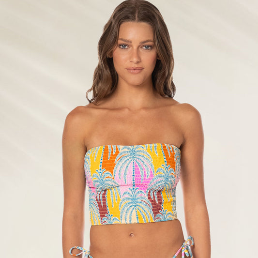 Crop top Jungle Whisper Nalu da Maaji com estampa tropical colorida e corte reto para dias de sol
