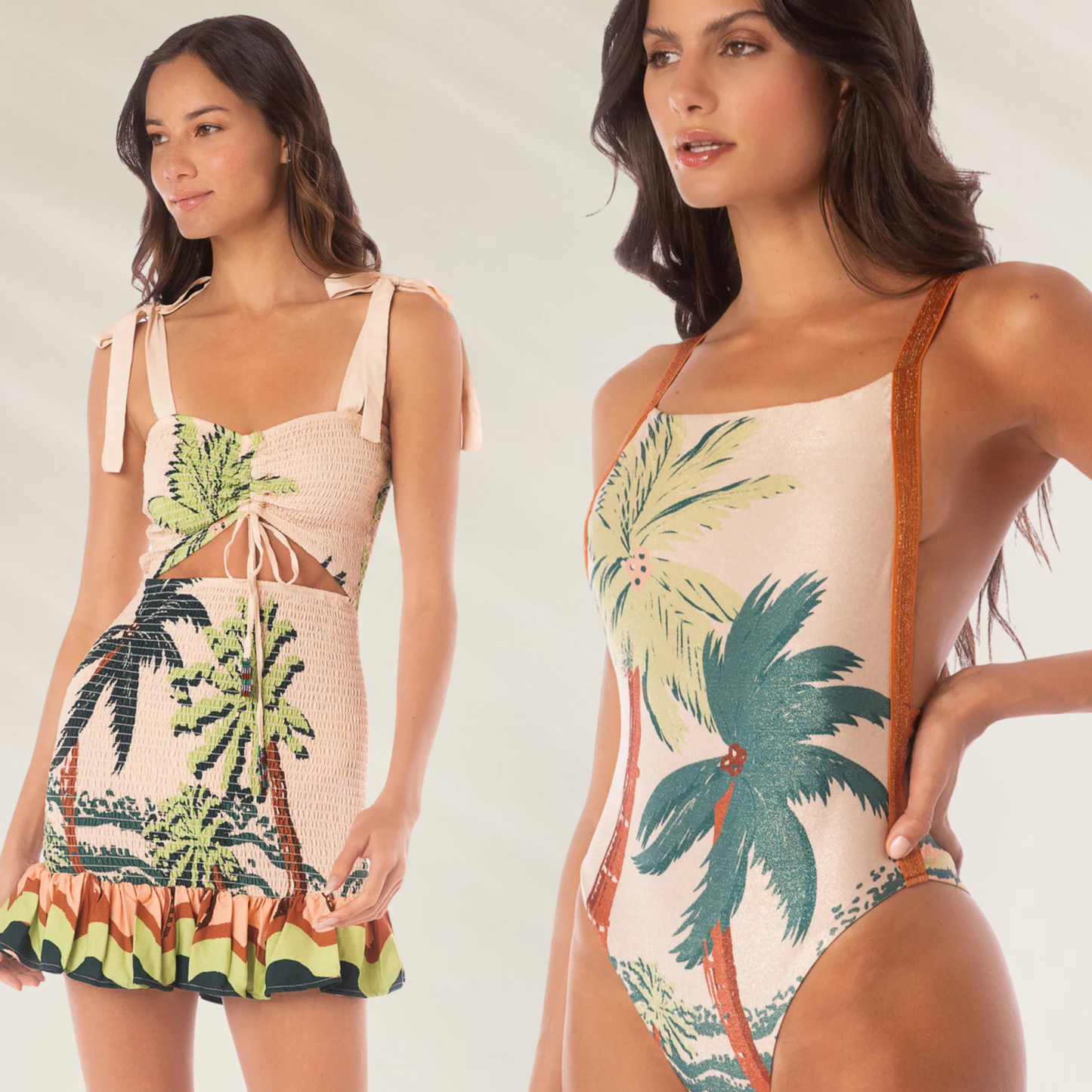 BUNDLE - Vestido Curto Tamanho M com estampa tropical e Fato de Banho Maaji com estampa de palmeiras