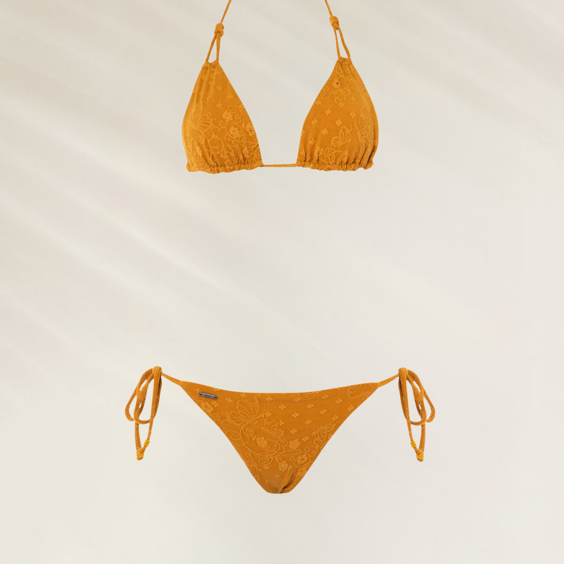 Cueca Maaji Reversível Texturada Tropical Glow em tom laranja com amarrações laterais