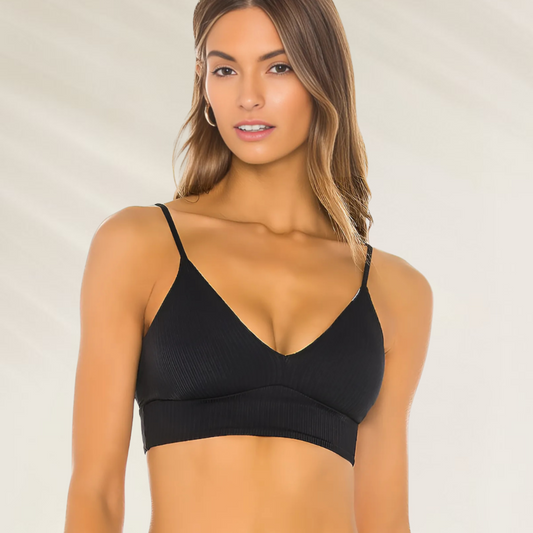 Top Bralette Reversível Maaji preto com alças finas e design confortável para praia e piscina