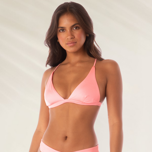 Top Maaji Orchid Pink com design elegante e alças finas, ideal para aproveitar o verão na praia.