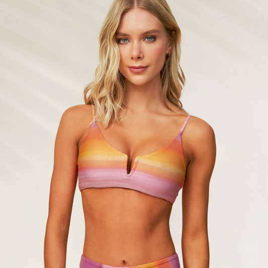 Top Reversivel Bralette abertura em V Maaji em padrões coloridos e modernos, ideal para o verão.