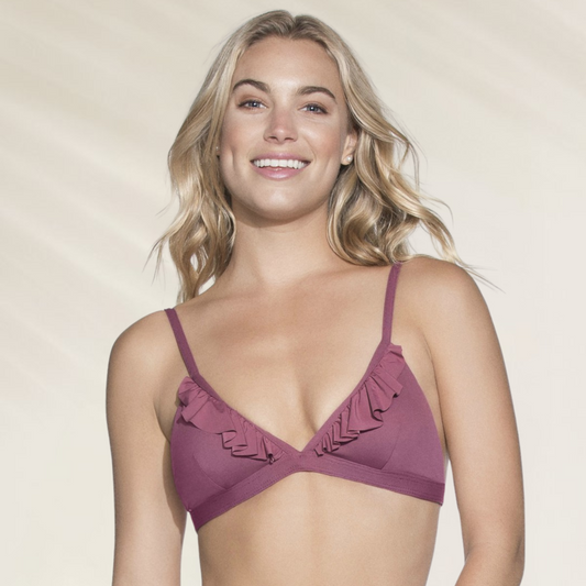 Top Reversível Triângulo com Folhos Maaji em tom de roxo, ideal para o verão e praia