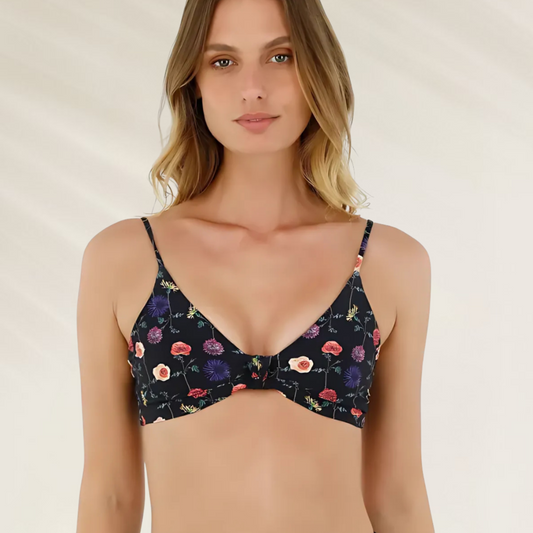 Top Halter padrão Romântico e Reversível Malai em estampa floral com alças finas