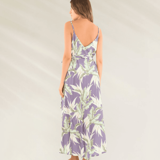 Vestido Comprido com Abertura Frontal MALAI estampado com alças finas e decote nas costas