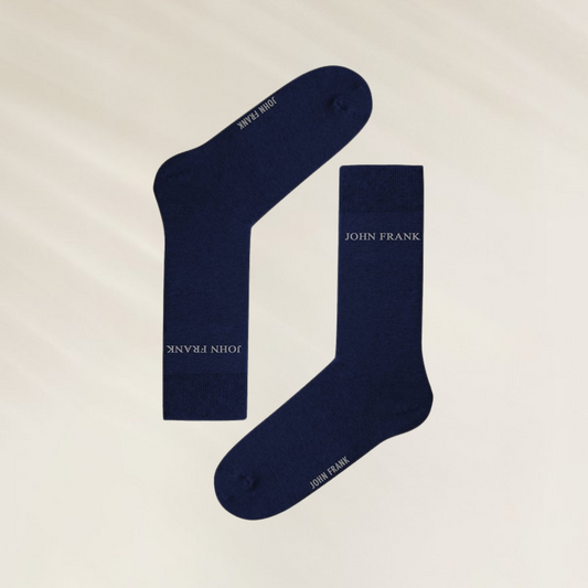 Meias longas Masculinas John Frank – Cinza, Azul e Preto com design elegante e logo na parte superior