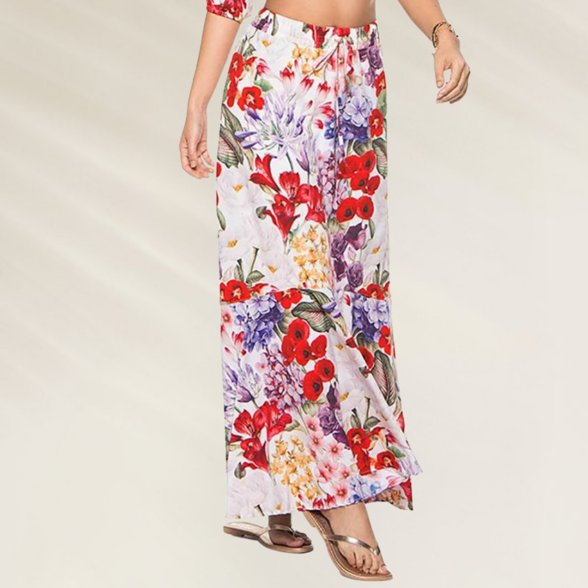 Saia comprida Phax com forro e um estampado floral ideal para o verão com cores vibrantes