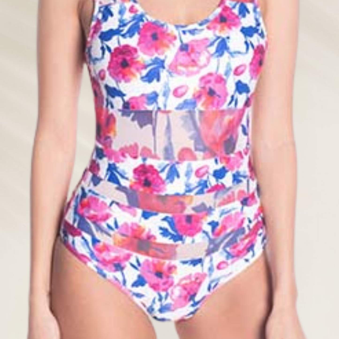 Fato de Banho Floral com Detalhes em Tule – Saha com estampa colorida em tons de rosa e azul