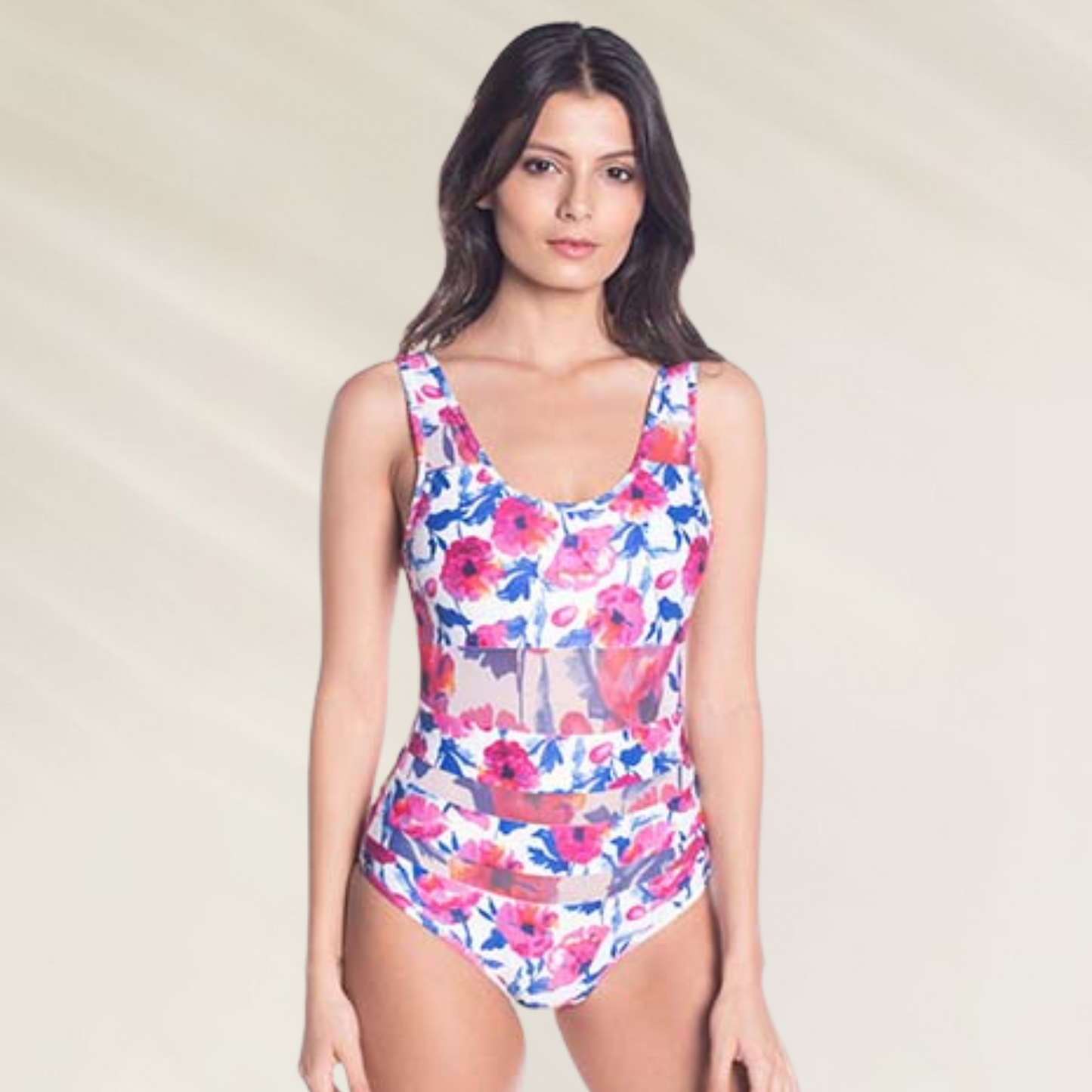 Fato de Banho Floral com Detalhes em Tule – Saha tecido floral com transparência em tule na cintura