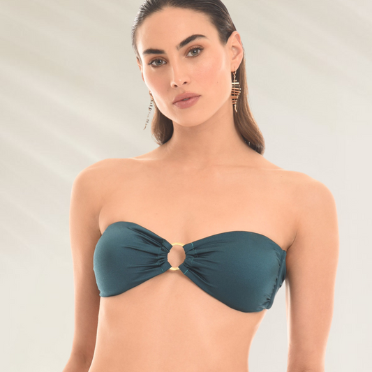 Top Caicai Verde Esmeralda Saha da Mystical, top de biquíni tomara que caia com detalhe em argola central