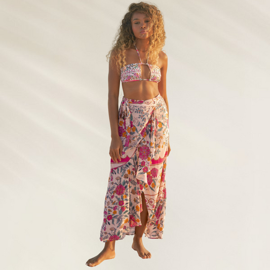 Saia Longa Maaji Floral com Folho – Viscose Ecológica, leve e colorida, ideal para o verão