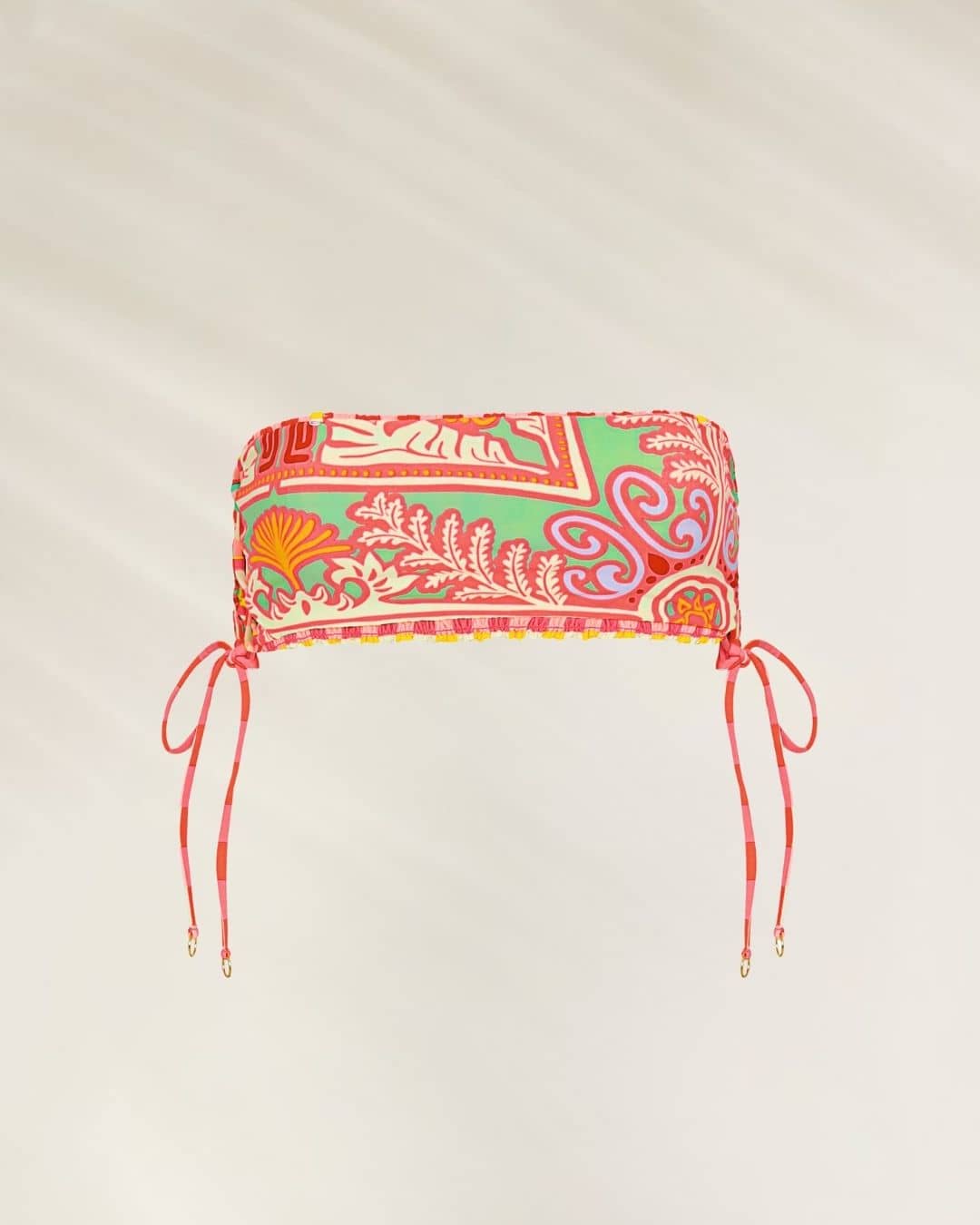 Top Bandeau Reversível Multicor da Maaji com estampa vibrante e amarrações laterais