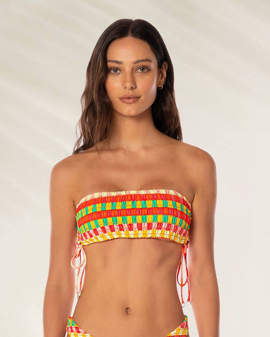 Top Bandeau Reversível Multicor da Maaji com ajuste de cordão e tecido leve para dias de sol