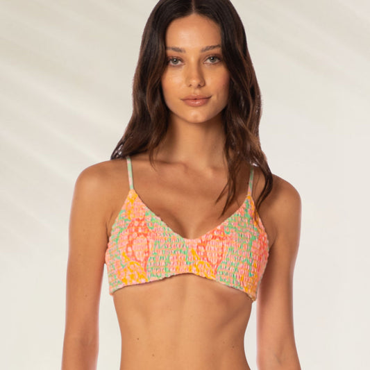 Top de Biquíni Arabian Nights Liberties da Maaji com estampa vibrante em tons de rosa e laranja