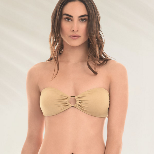 Top Mystical Caicai Nude com Detalhe Dourado modelo tomara que caia estilo faixa com argola central