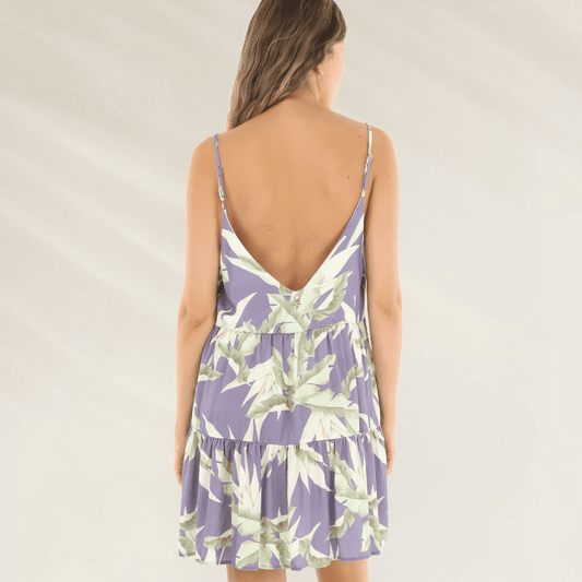 Vestido Curto com Estampado Tropical MALAI com costas decotadas e alças finas em tecido leve
