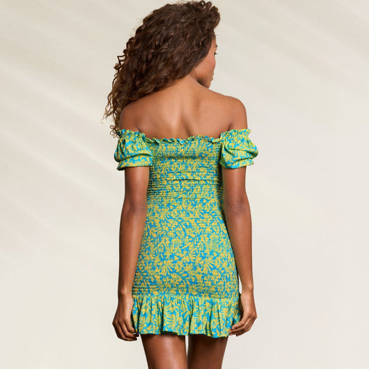 Vestido curto Maaji com estampado colorido e mangas bufantes, ideal para ocasiões casuais