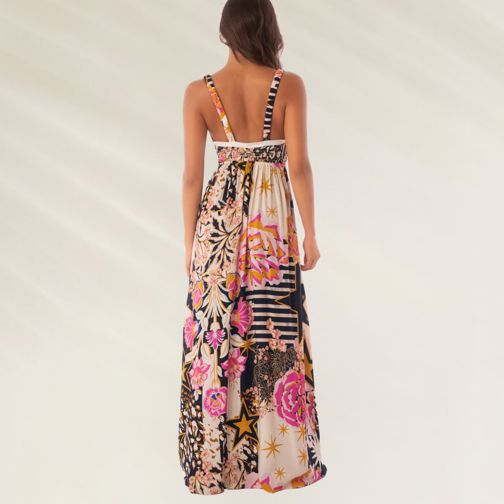 Vestido Longo Evangeline Maaji – Elegância com Estilo Tropical com estampa colorida floral e alças finas