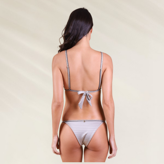 Biquíni Triangular Ajustável em Riscas Metálicas Despi