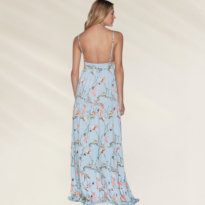 Vestido Longo Floral com Decote em V da Maaji