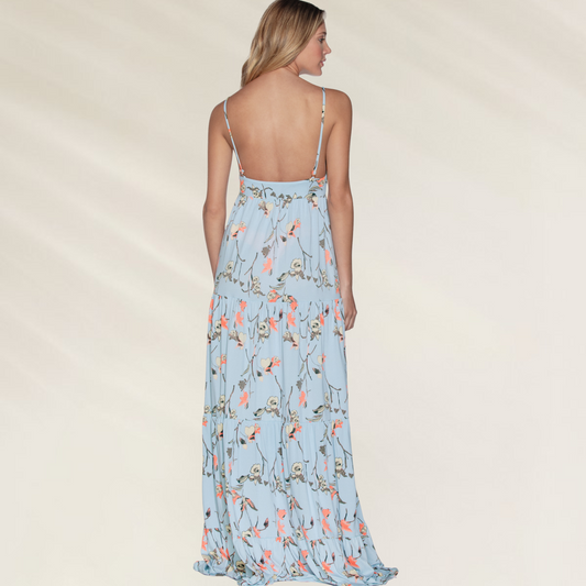 Vestido Longo Floral com Decote em V da Maaji