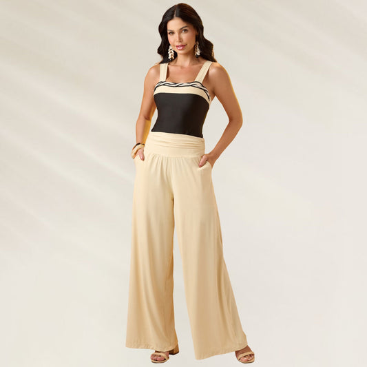 Pantalon Luna noir élégant à jambes larges