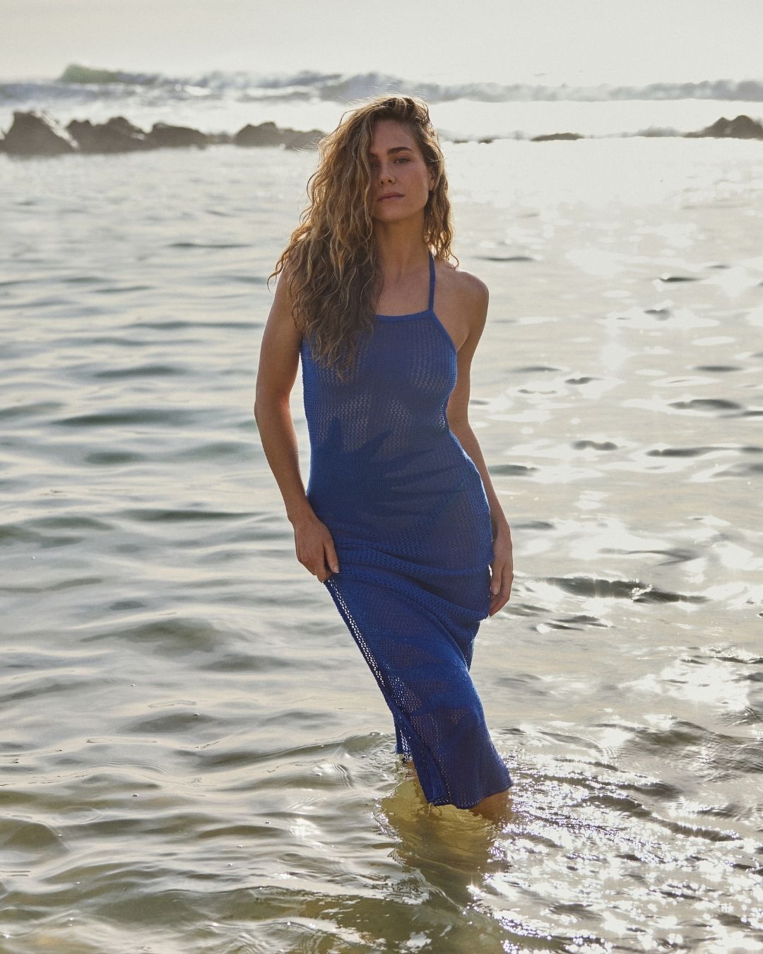 Vestido Comprido Rosabella Crochet Azul — em destaque 2