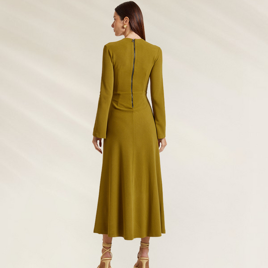 Vestido Midi com Top Torcido Verde Figo – Animale Brasil, vestido longo com mangas compridas e zíper nas costas