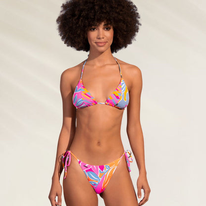 Top de biquíni Maaji colorido com estampa vibrante e alças ajustáveis para looks de verão