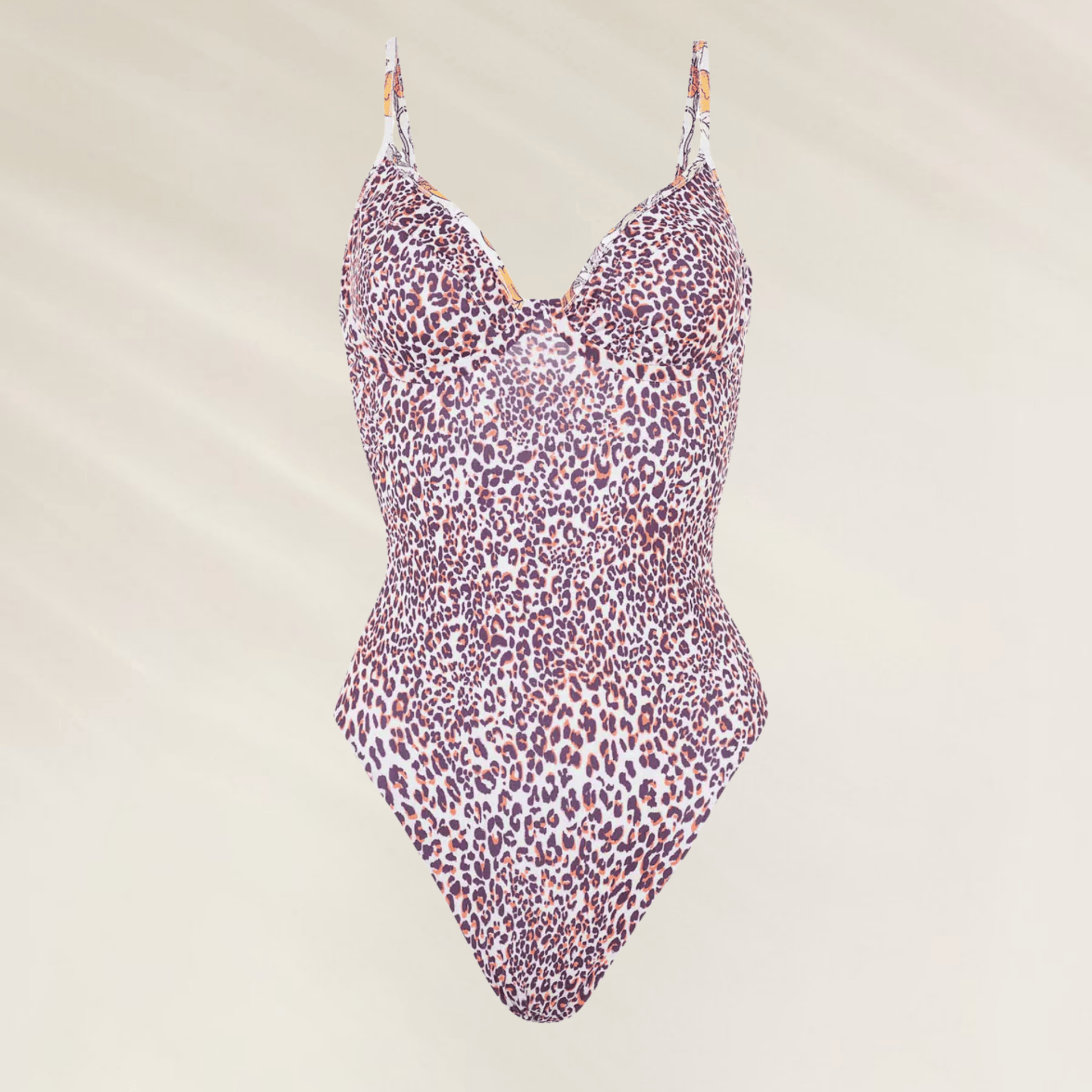 Fato de banho Maaji com estampa tie-dye nas cores laranja, verde e rosa, com faixa lateral