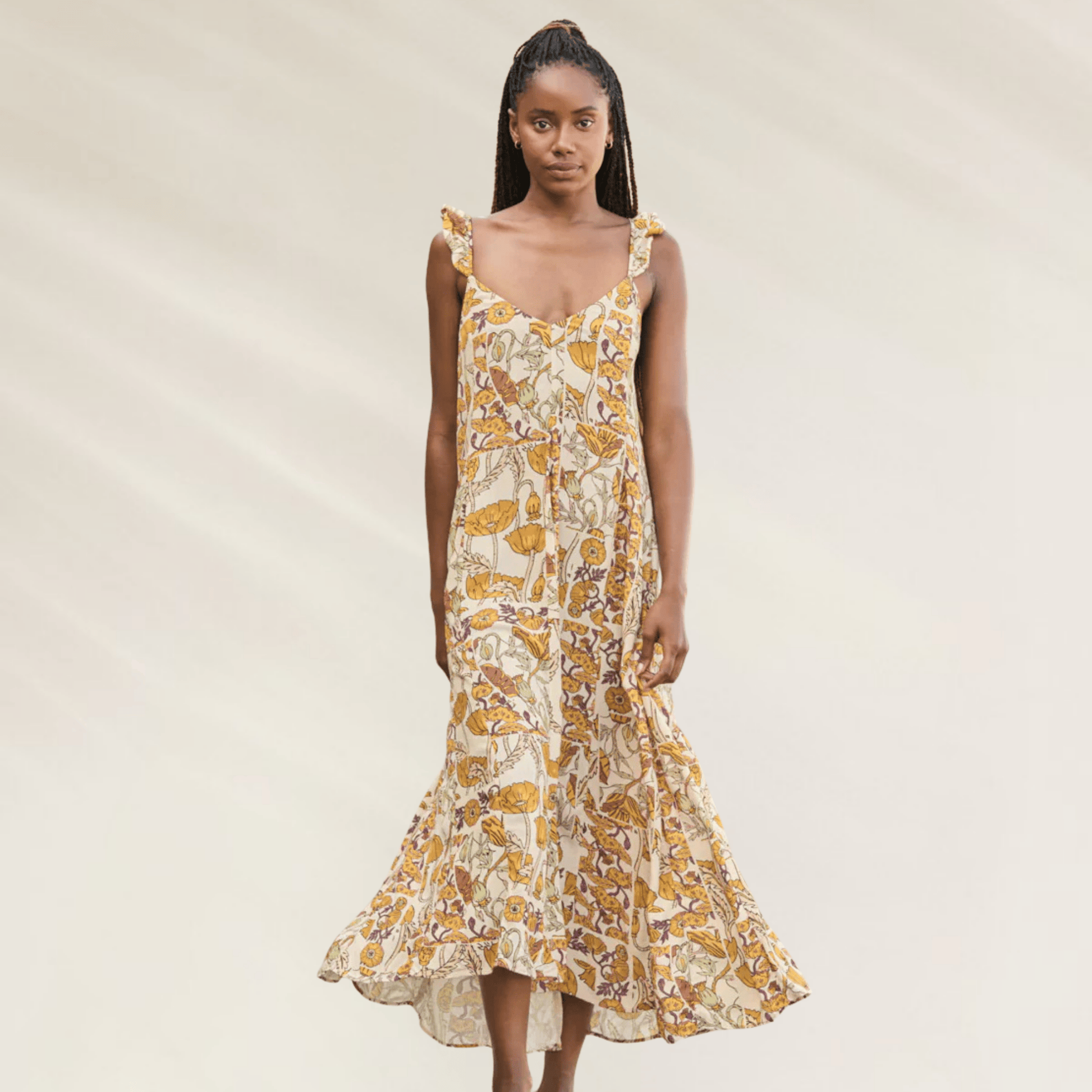 Vestido comprido Maaji com estampa colorida e detalhes em tiras nas costas