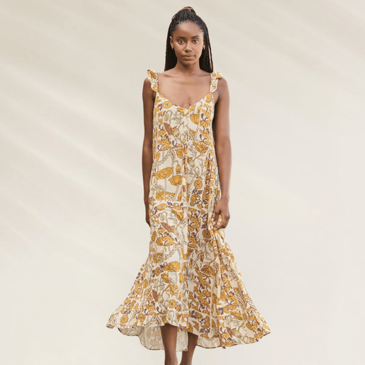 Vestido comprido Maaji com estampa colorida e detalhes em tiras nas costas