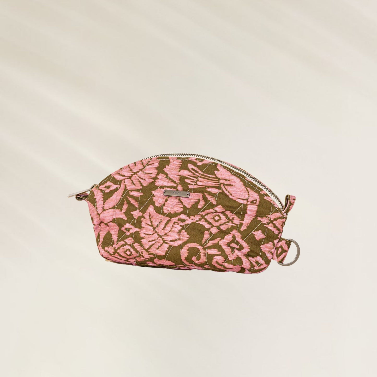 Bolsa Maaji com estampa floral em tons de marrom e rosa, ideal para organização pessoal